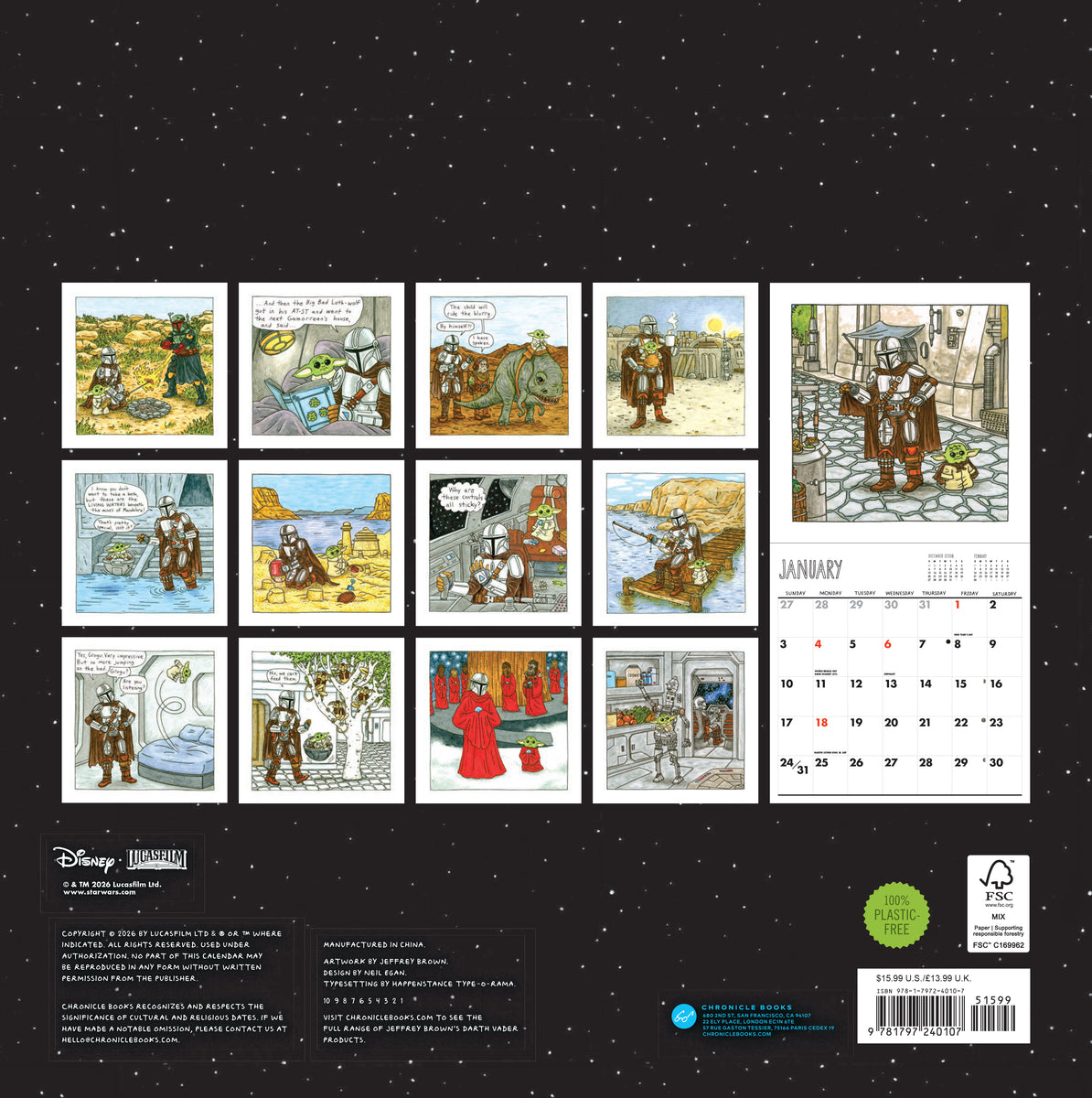 Star Wars The Mandalorian and Child 2027 Wall Calendar – Chronicle