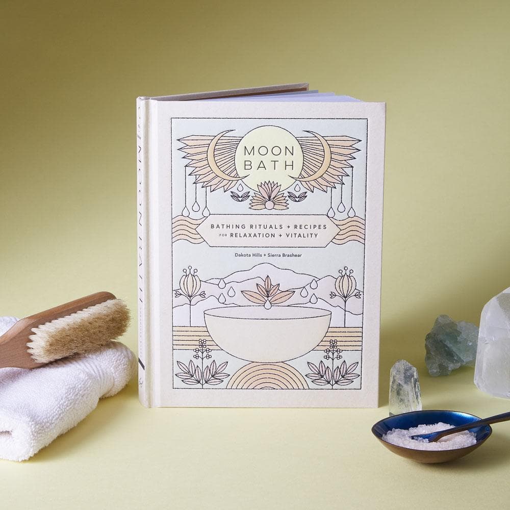Moon Bath, Bathing Rituals and Recipes for Relaxation and Vitality, with bath accessories and crystals