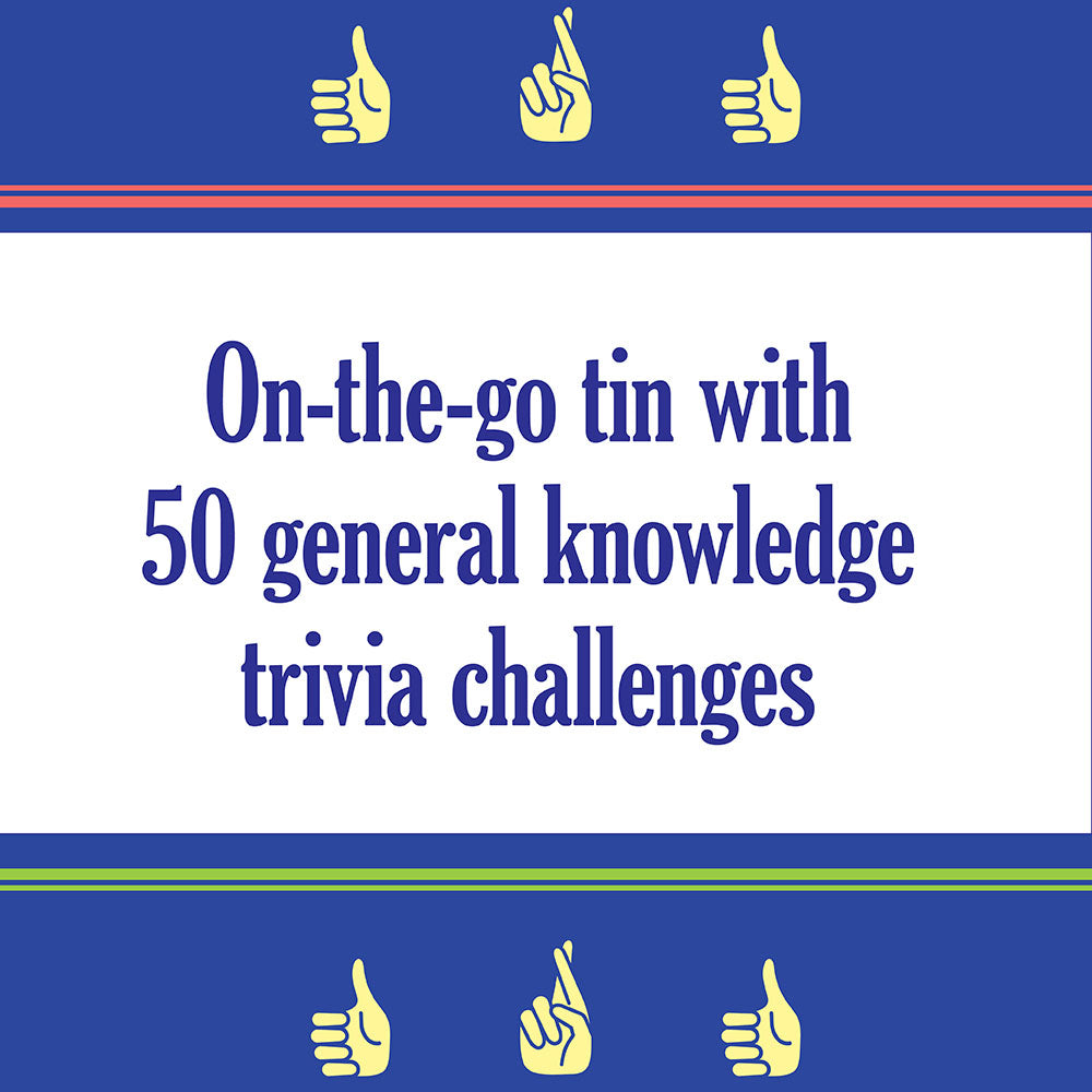 On-the-go tin with 50 general knowledge trivia challenges