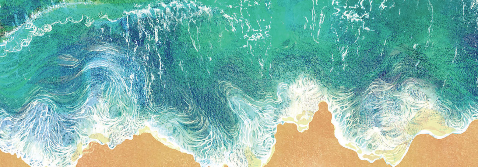 Illustration of waves breaking on sand from The Ocean Handbook