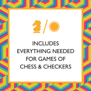 Includes everything needed for games of chess and checkers