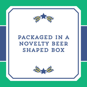 Packaged in a novelty beer shaped box