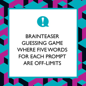 Brainteaser guessing game where five words for each prompt are off limits
