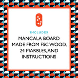 Includes mancala boards made from FSC wood, 24 marbles and instructions