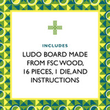Includes ludo board made from FSC wood, 16 pieces, 1 die and instructions