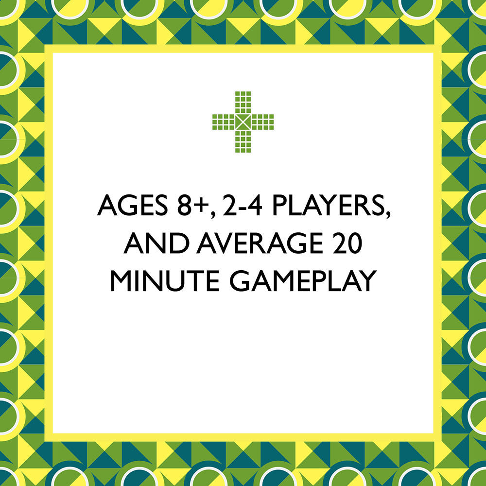 Ages 8+, 2-4 players, and average 20 minute gameplay