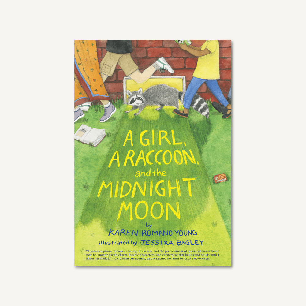 Middle-grade novel A Girl, a Raccoon, and the Midnight Moon, By Karen Romano Young, Illustrated by  Jessixa Bagley 
