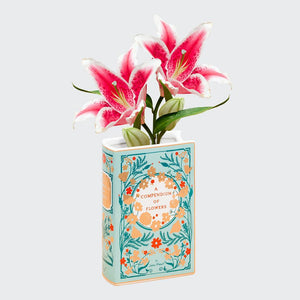 Bibliophile Ceramic Vase: A Compendium of Flowers with pink lilies