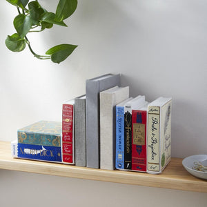Bibliophile Ceramic Bookends on shelf with books
