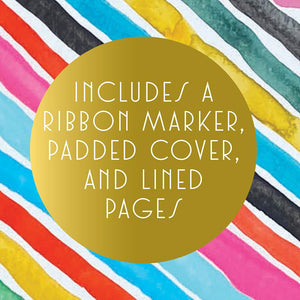 Includes a ribbon marker, padded cover, and lined pages