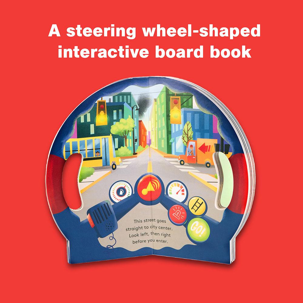 A steering wheel-shaped interactive board book