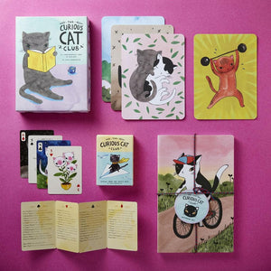 The Curious Cat Club Notebook Set with Curious Cat Club greeting cards and playing cards