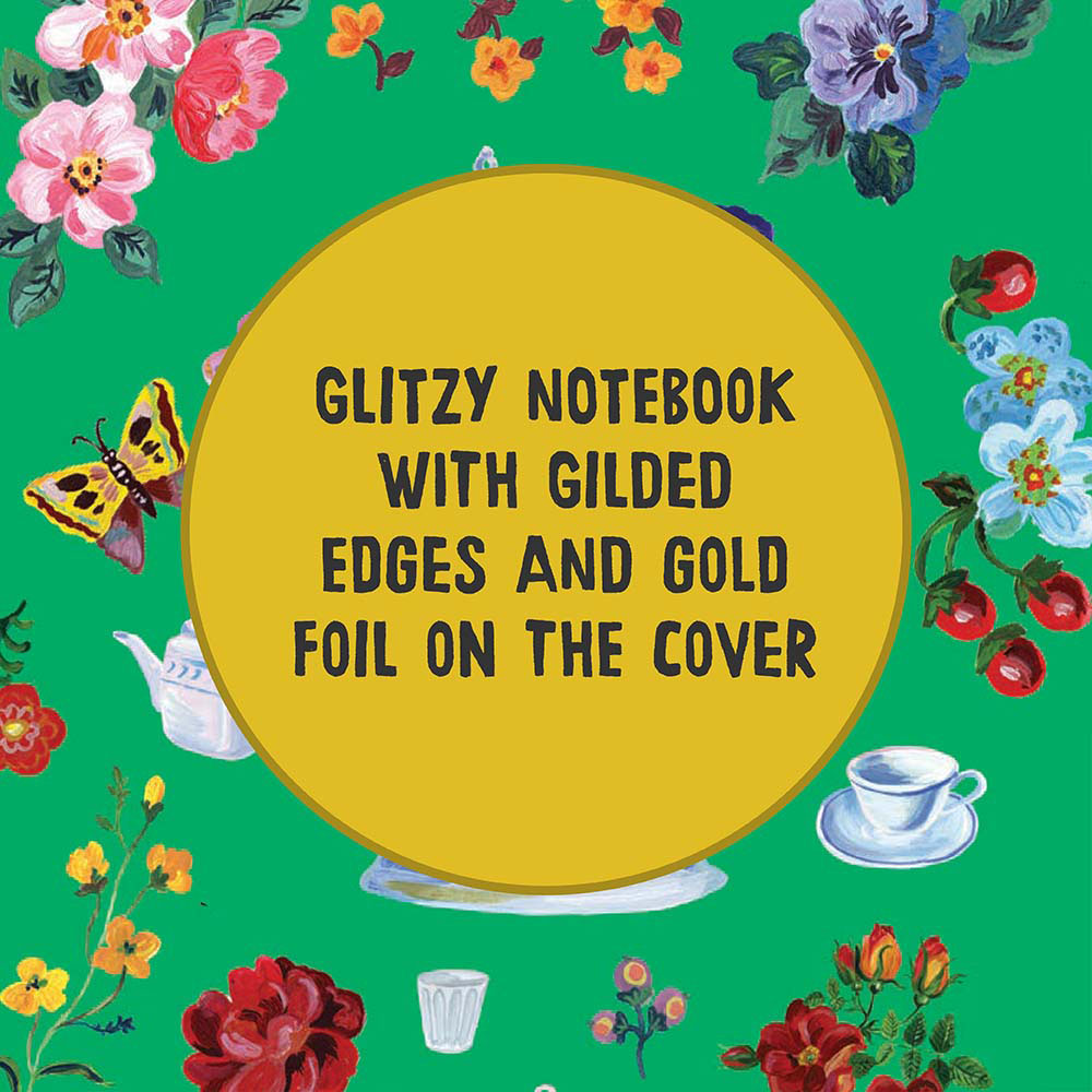 Glitzy notebook with gilded edges and gold foil on the cover