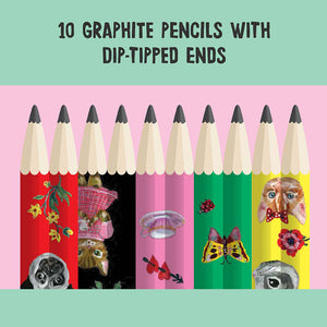 10 graphite pencils with dip-tipped pens