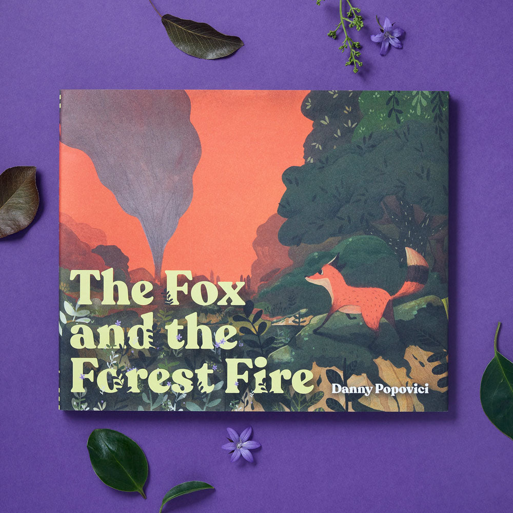The Fox and the Forest Fire with leaves and flowers