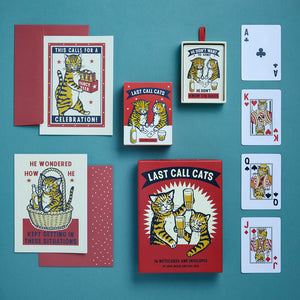 Last Call Cats Notecards with matching playing cards