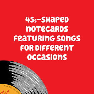 45 shaped notecards featuring songs for different occaisions