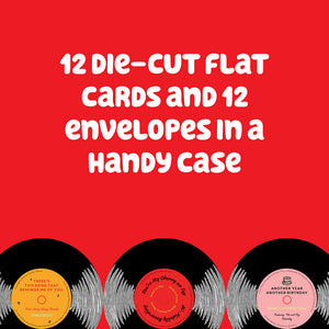12 die-cut flat cards and envelopes in a handy case
