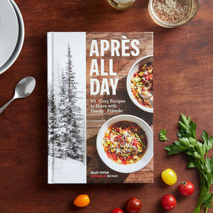 Apres All Day with ingredients, glasses and tableware