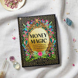 Money Magic with dish of flower pink petals and assorted crystals