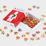 LEGO Mystery Minifigure Mini Puzzle (Red Edition) with box lid open and puzzle pieces