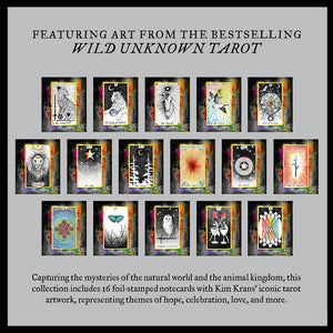 Featuring art from the bestselling Wild Unknown Tarot: Capturing the mysteries of the natural world and the animal kingdom, this collection includes 16 foil-stamped notecards with Kim Krans's iconic tarot artwork, representing themes of hope, celebration, love and more.