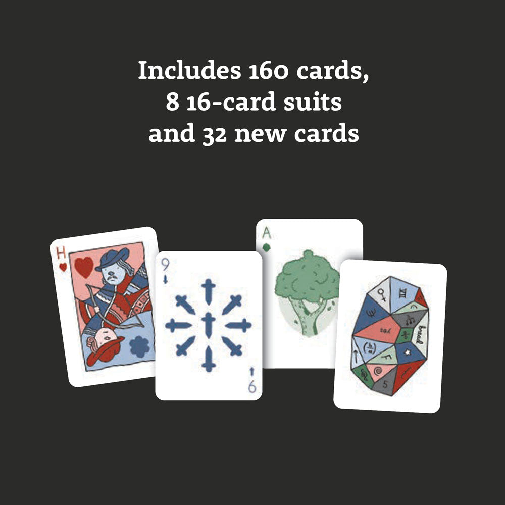 Includes 160 cards, 8 16-card suits and 32 new cards