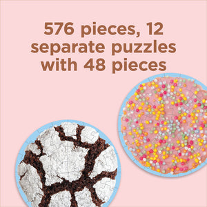 576 pieces, 12 separate puzzles with 48 pieces