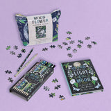 Moonflower Portable Puzzle with matching pencils and journal by Katie Daisy
